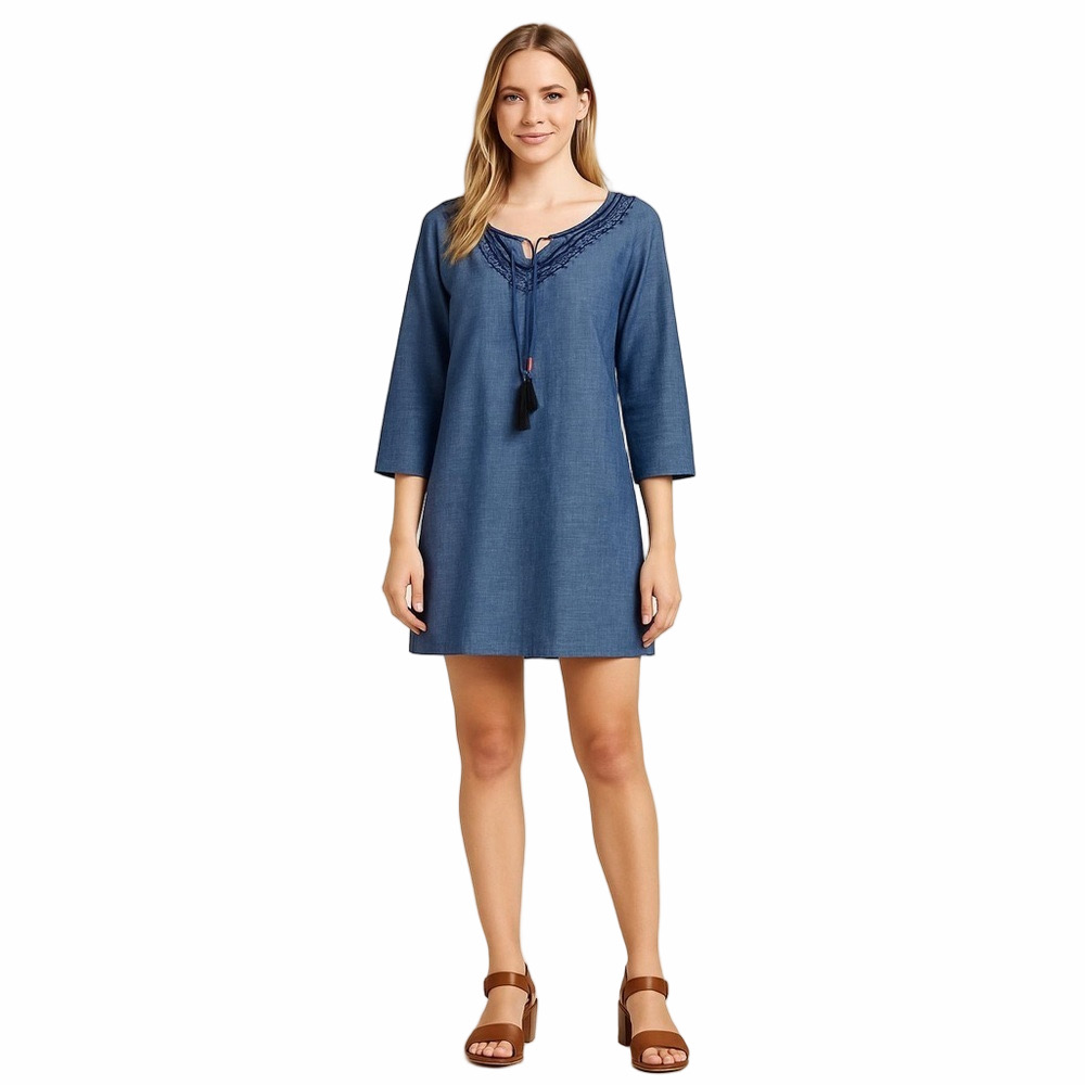 Hatley Chambray Dress Blue Organic Cotton Size Medium